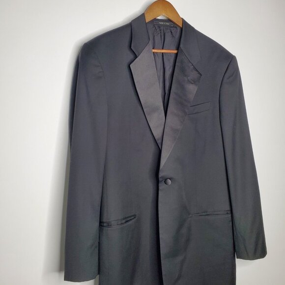 Armani Collezioni Italy Mens Black Single Button Tuxedo Jacket Wool Size 42L - Picture 2 of 8